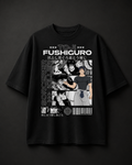 Black t-shirt with 'Fushiguro' graphic design on a dark background