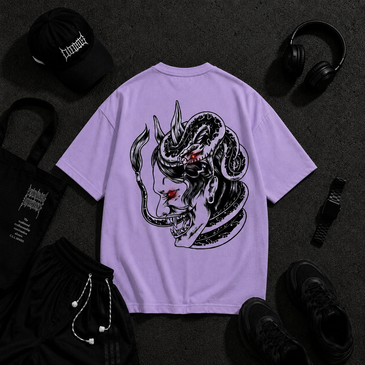 👹 Oni Demon Oversized Terry T-Shirt